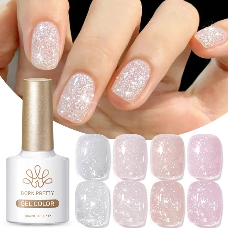 BORN PRETTY 10ml Ultra Sparkle Glitter Gel Nail Polish Pink White Sparking Semi Permanent UV LED Soak Off Nail Manicure