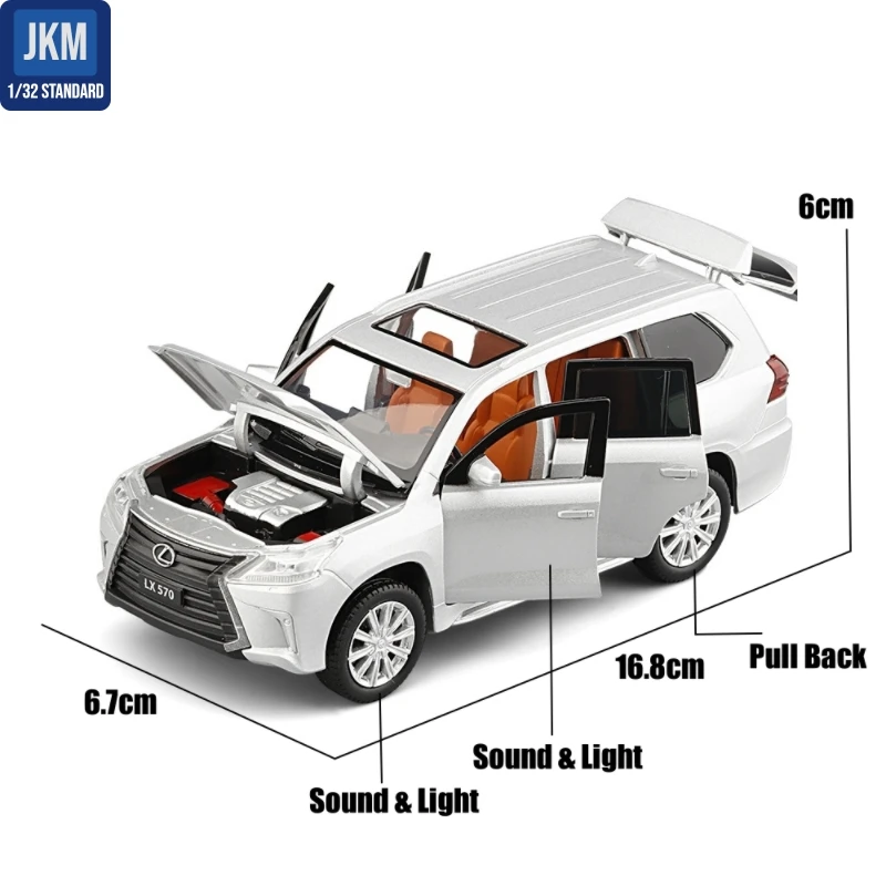 1/32 Lexus LX570 LX600 SUV Sport Car JKM Premium Diecast Toy Model Vehicle Miniature Light Collection Gift for Boy Children