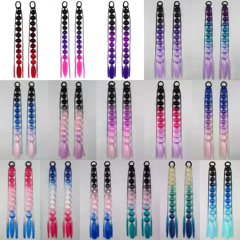 2Pcs 22in Lightweight Braided Hair Colorful Synthetic Bubble Ponytail Extensions Festival Rave Accessories For Girl Crazy