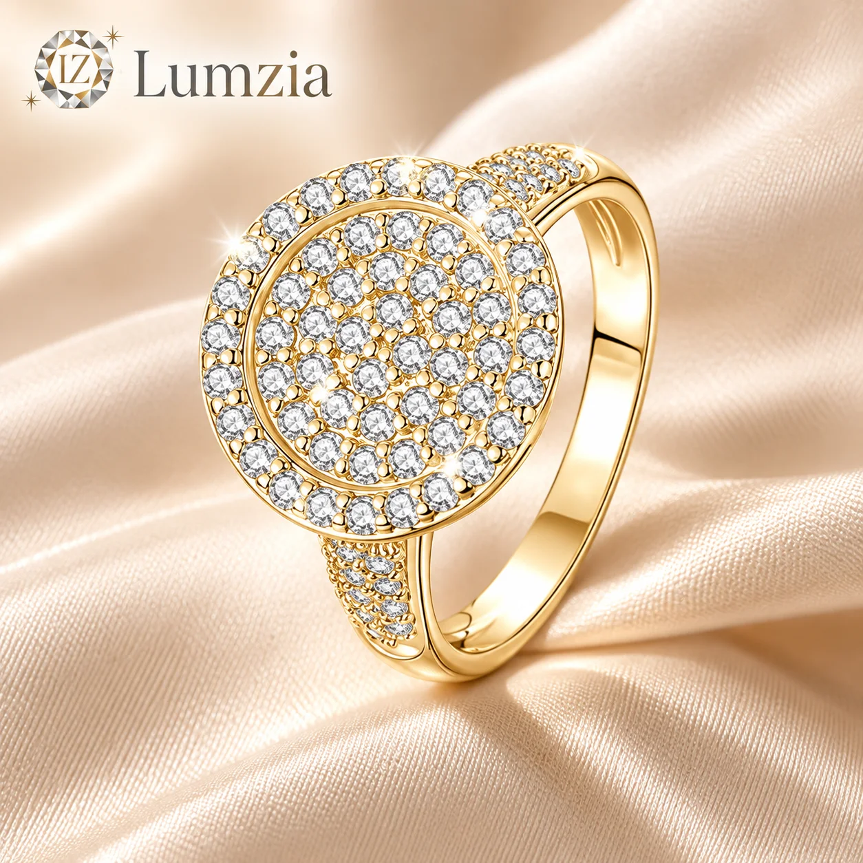 5A Cubic Zirconia Round Pave Ring Full Stone Band Plated Copper Statement Ring K White 14K Golden Fashion Jewelry Gift for Women