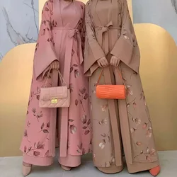 Muslim Open Abaya Matching Jumpsuit 2 Piece Set Eid Abayas for Women Dubai Turkey Ramadan Islam Outfit Party Hijab Dress Kaftans