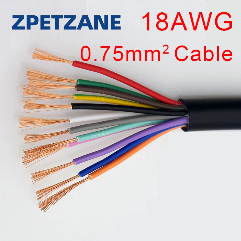 18AWG 0.75mm2 RVV Black Cable Wiring 2/3/4/5/6/7/8/10/12/16/20 Multi Core Wiring Pins Control Signal Wire