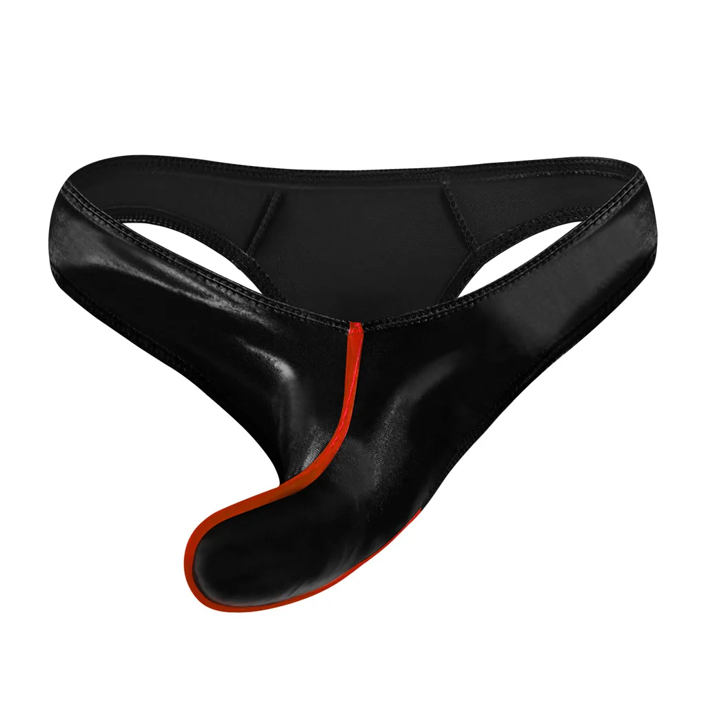 Men's Erotic T Back Thong Shiny PU Leather Elephant Nose Gays Sexy U Convex Pouch G-string Homme Penis Sleeves Open Butt Panties