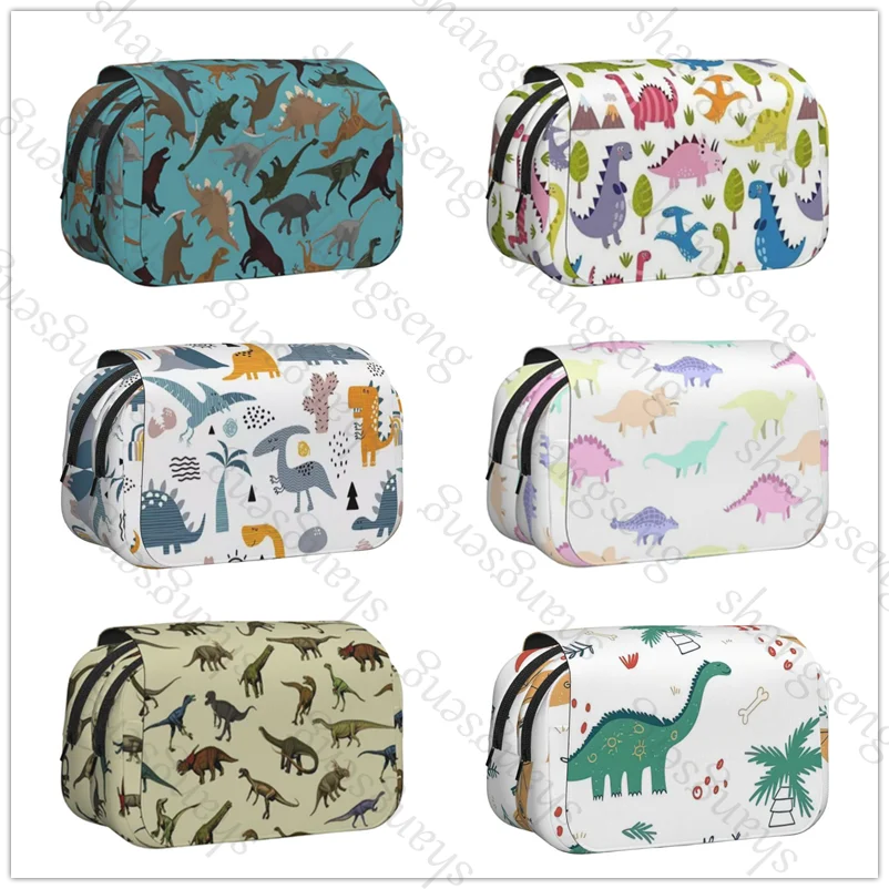 

Pen case Pencil Box Double Flip School Supplies Children's Pencil Box Storage Cosmetic Bag Student Gift Cartoon Dinosaur