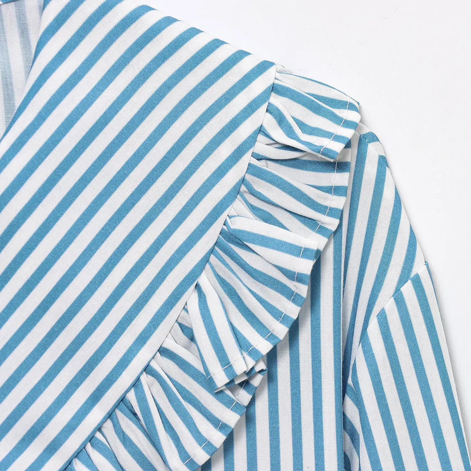 Faionable rayé irt poupée col femmes Sle printemps nouveau JNLEAOG décontracté ample Polyester fibre longue Sve v-ne bouton