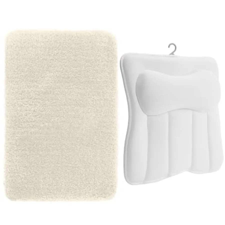 

Bath Rug 24x17 Ivory and Bath Pillow 16.5x16.1 White, 2 Item Bundle