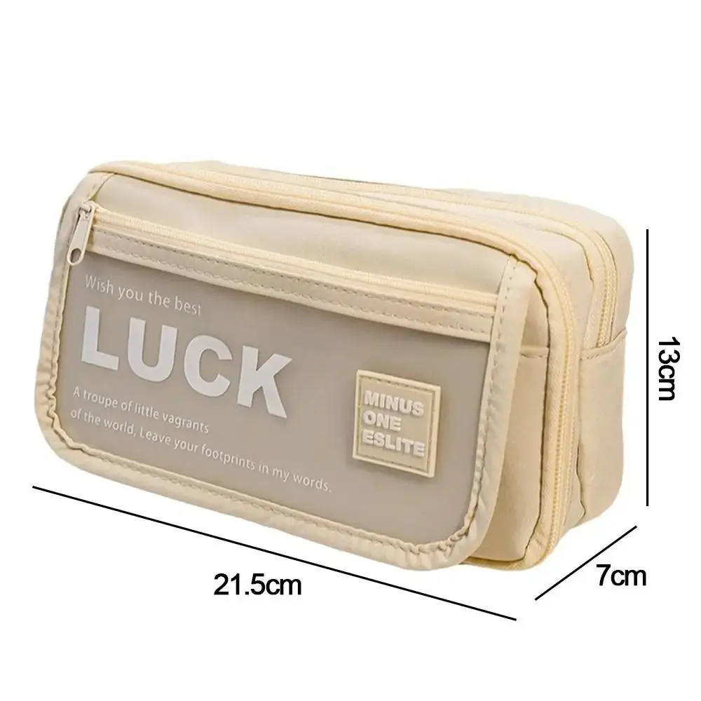 Large Capacity Translucent Pencil Case Matte Texture Flip Front Pocket Translucent Pen Bag Lucky Zipper Stationery Box