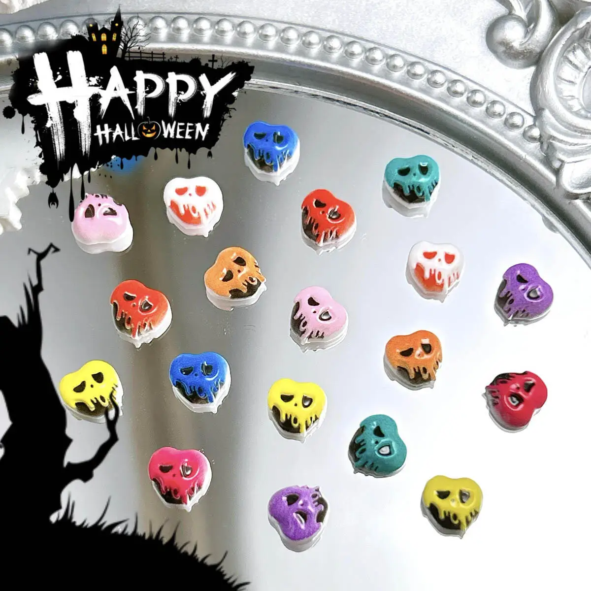 

3D Resin Dopamine Color Resin Skull Mixed Nail Charms Cute Cartoon Luminous Halloween Nail Art Decoration DIY Crafts Accessories