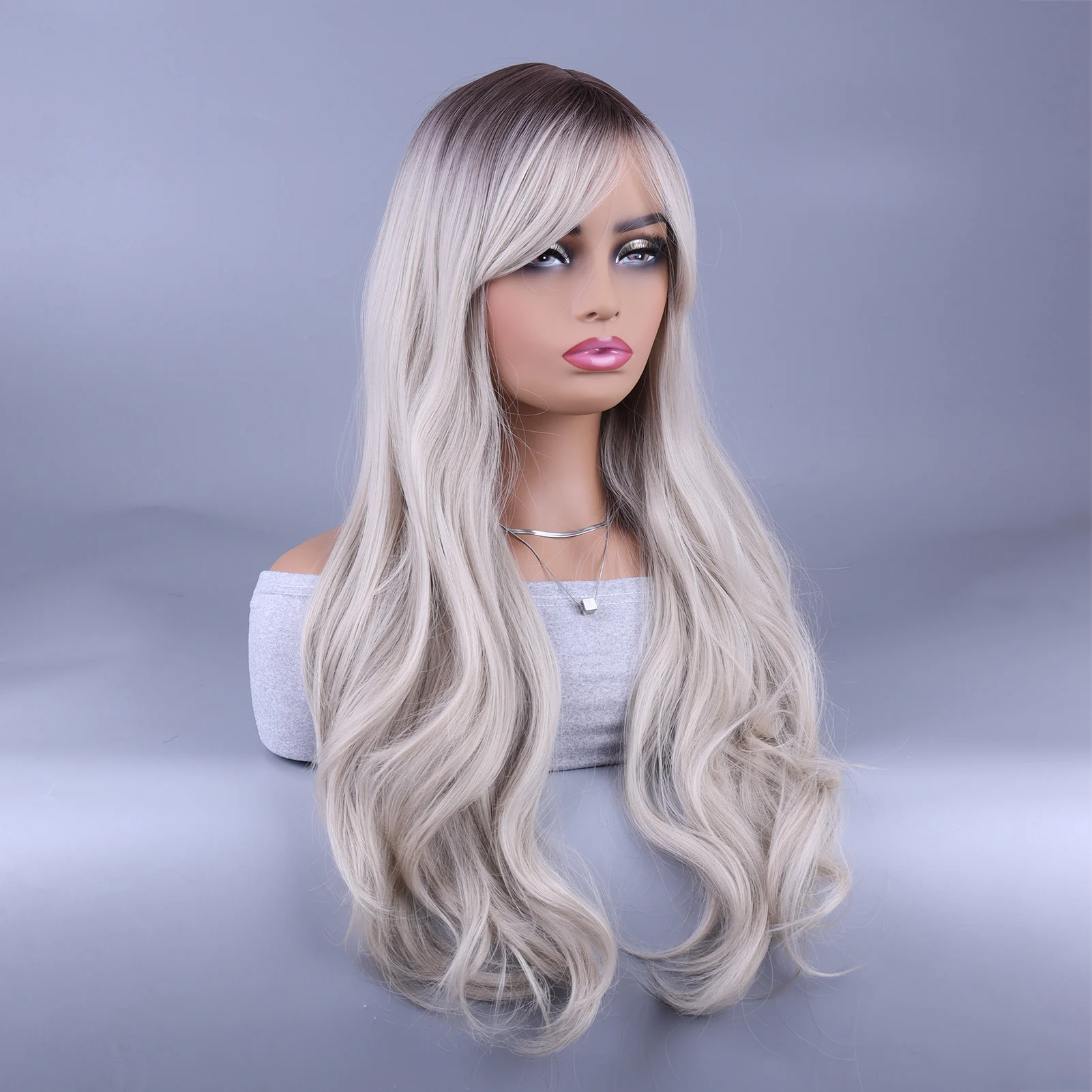 White-gray Gradient Long Curly Wig Synthetic Full Curly Hair Wigs for Photography Stage Movie Hair Local Shipping