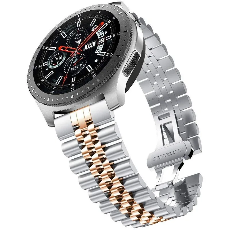 Pulseira de Metal Inoxidável com Cinco Elos para Reposição de Relógio Inteligente Samsung Galaxy Watch 20mm 22mm