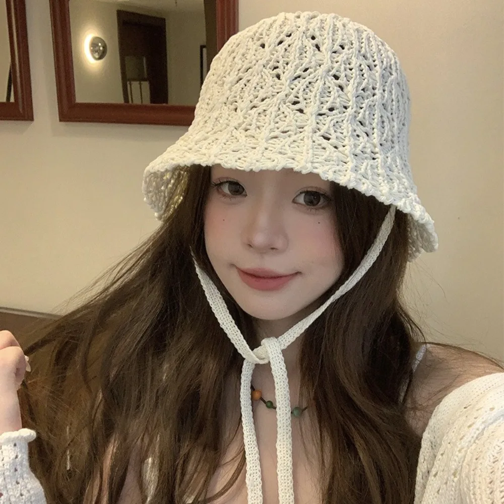 

Fashion Summer Weaving Cap New Hollow Fisherman Cap Vacation Knit Basin Cap Women