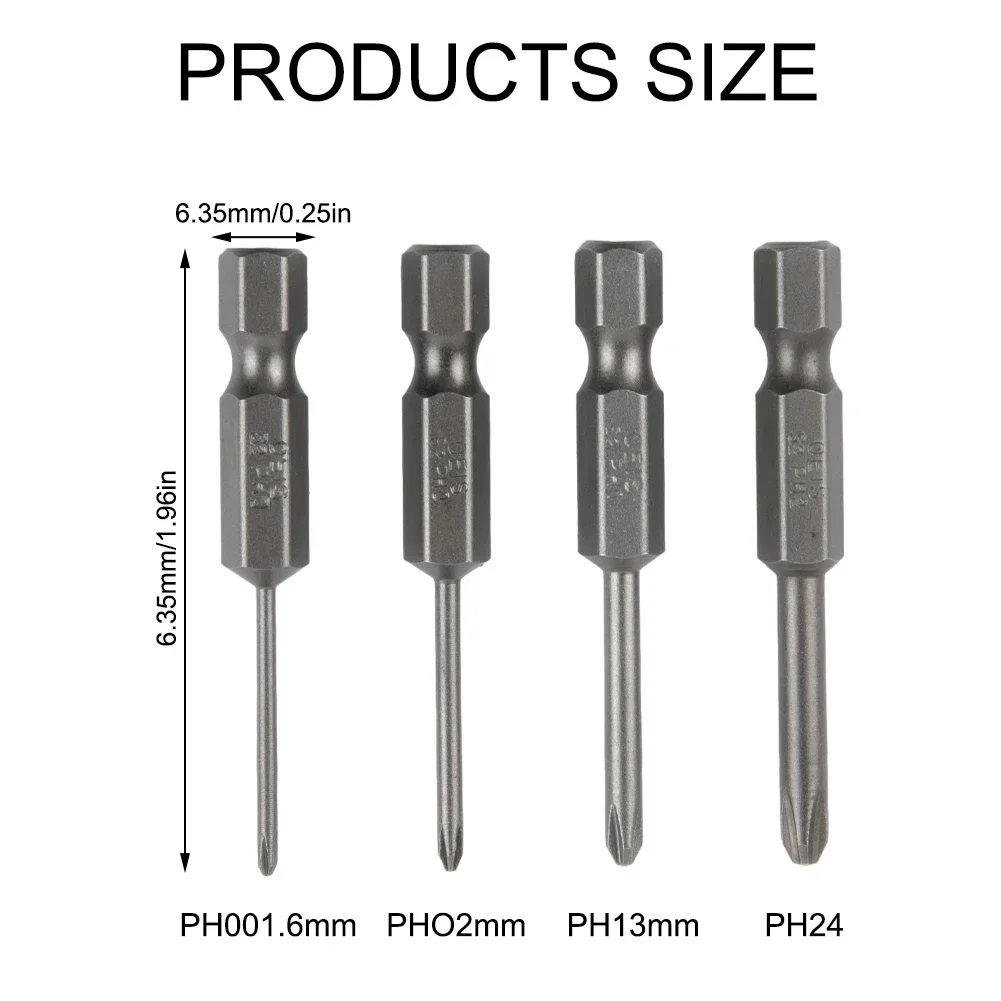 4pcs Cross Screwdriver Head Non-Slip Magnetic Screwdriver Bit Set PH00 1.6mm PH0 2mm PH1 3mm PH2 4mm Hand Tools Alloy Steel