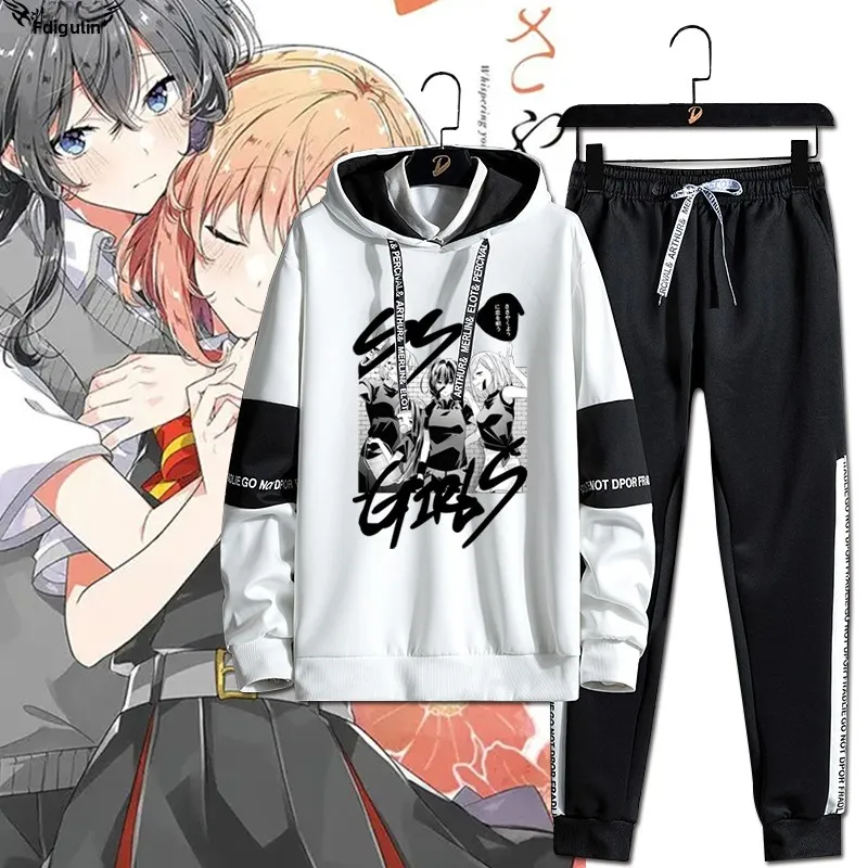 

Повседневный комплект из толстовки с капюшоном и брюк на флисовой подкладке для мужчин, осенне-зимний комплект с аниме-тематикой, легкий топ с длинными рукавами и майка