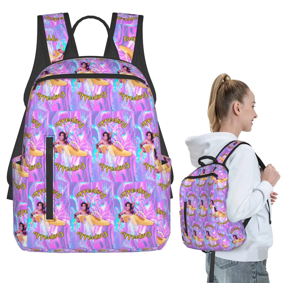 

Nicholas Cage Banana Appealing Backpack Student BookBag Kids School Bag Computer Shoulder Bags Men Women