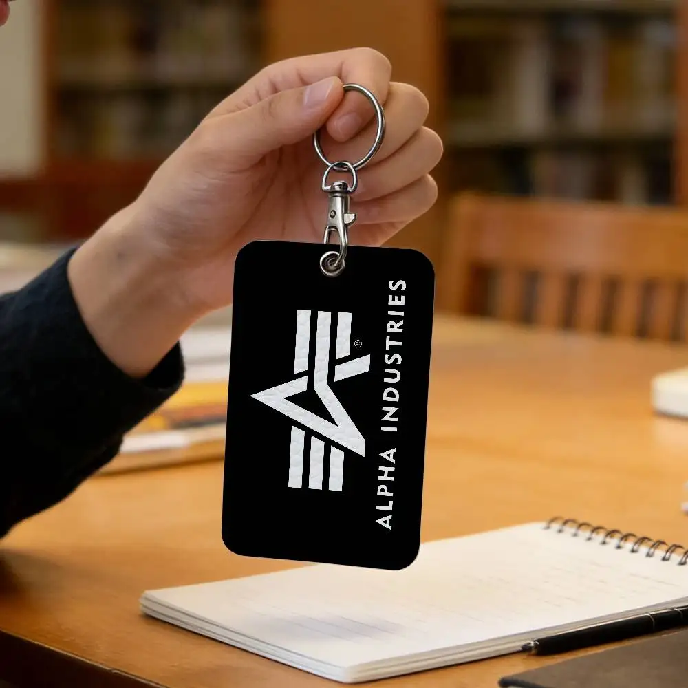 Alpha La Industries Rectangle ID Card Case Keychain Access Card Bag Key Tag Ring Leather Card Holder Key Ring Access
