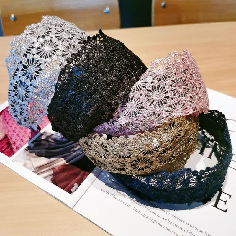 Lace Hair Hoop Wide Edgel Diademas Shattered Hair Sunflower with Teeth Fashion Anti-slip Headband Hair Accessories for Women