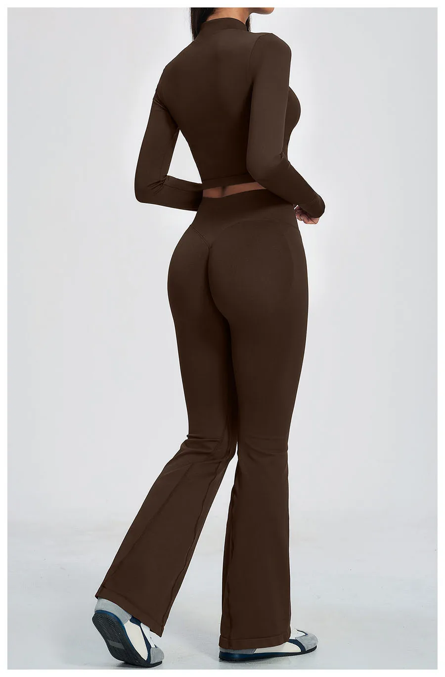 Damen-Trainingsanzug 3-teilig, Yoga-Anzug, nahtloses Sportset, ausgestellte Leggings, Fitness- und Laufoutfit, langärmelige Sportjacke, Yoga-Bekleidung – Detail 18