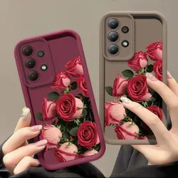 A55 Phone Case For Samsung Galaxy A55 A35 A34 A73 A53 A33 A52 A32 A71 A51 A31 A25 Red Rose Flowers Painting Silicone Soft Cover