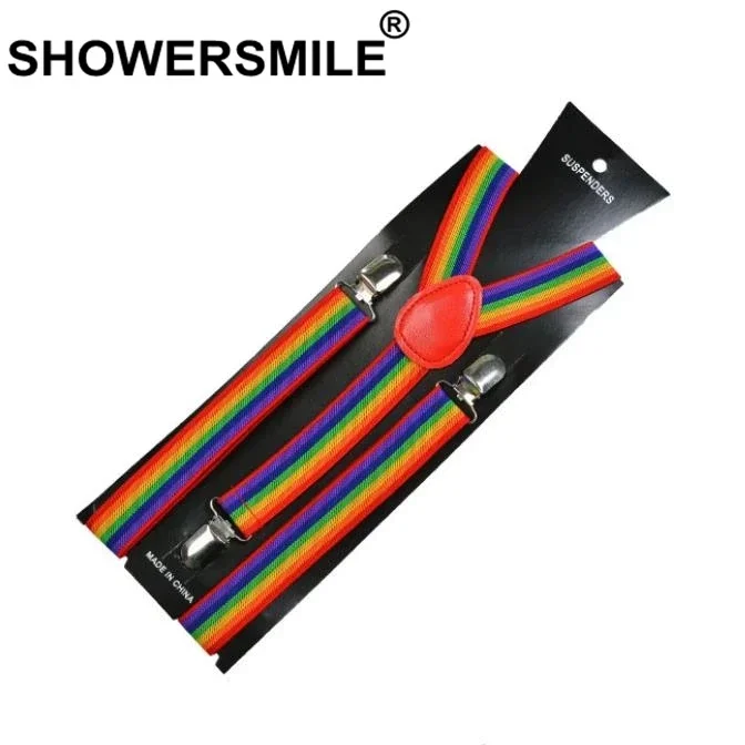 SHOWERSMILE Kinder Regenbogen Hosenträger Junge Mädchen Helle Farbe Gestreifte Hosenträger Bunte Weibliche Hosenträger 3 Clips 100 cm Elastisch