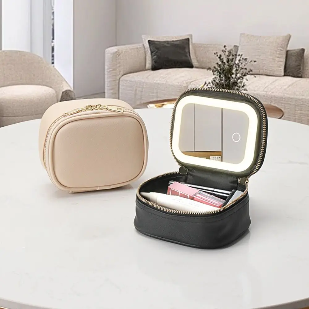 

Fashion with LED Mirror Makeup Bag 3 Adjustable Brightness Rechargeable Cosmetic Storage Box Portable Mini Toiletry Bag Travel