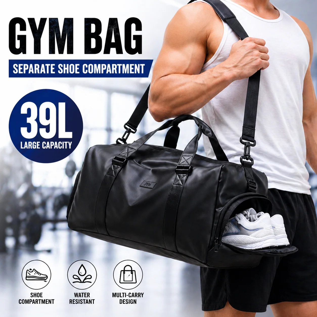 Gym Bags for Men, Waterproof Sport Duffel Bag with Shoe Compartment & Wet/Dry Separation, Large Capacity Weekender Travel Bag