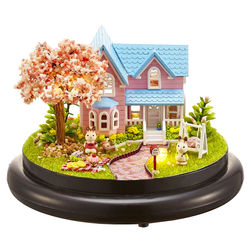 DIY handmade materials pack their own cut and paste hands-on production cherry blossom house with lights small villa to send his