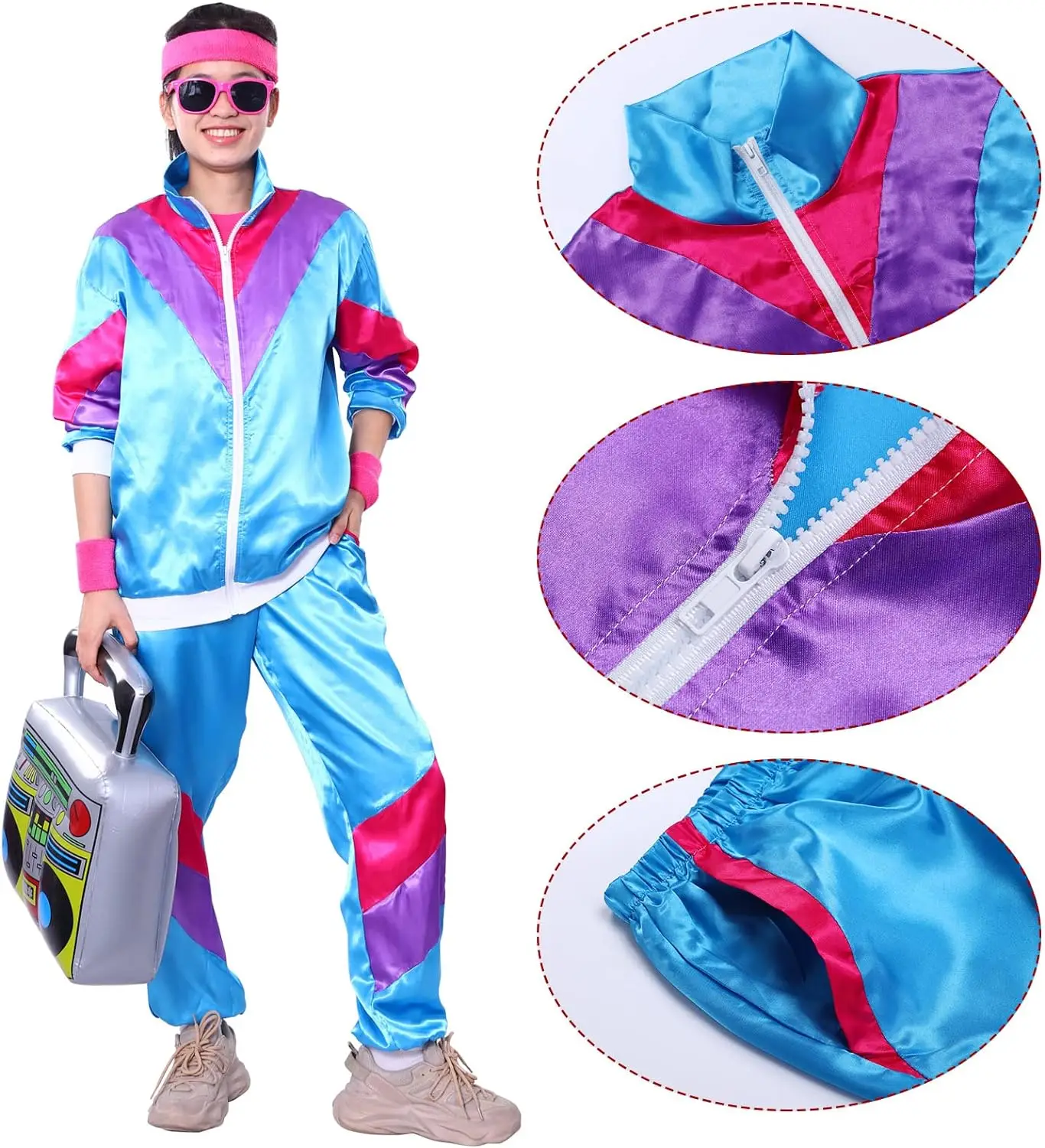 Tracksuit Costumes for Men 90s Hip Hop Shell Suit Costume Mens 80s Retro Tracksuit Jacket Disco Costume Windbreaker and Pants