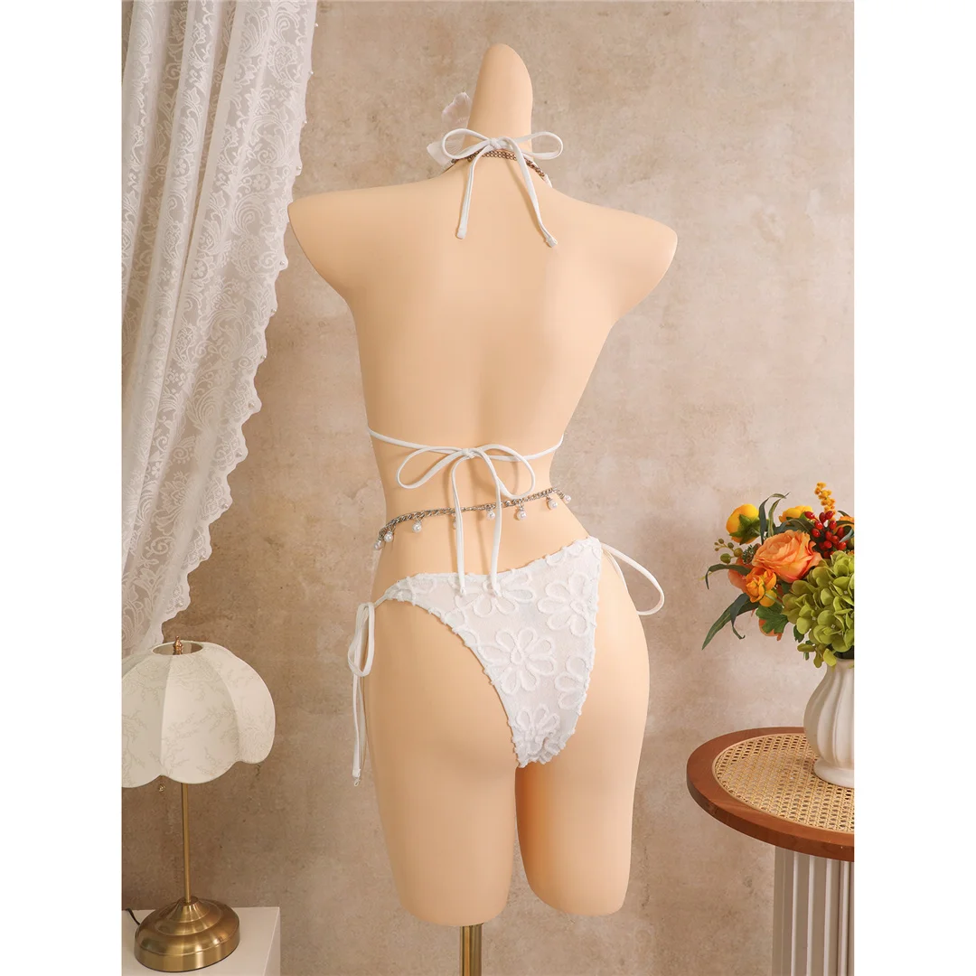 Mit Rock, Blumenmuster, Neckholder-Bikini, Damen-Badebekleidung, dreiteiliges Bikini-Set, Badeanzug, Badebekleidung, Schwimmkleidung V8322 – Detail 20