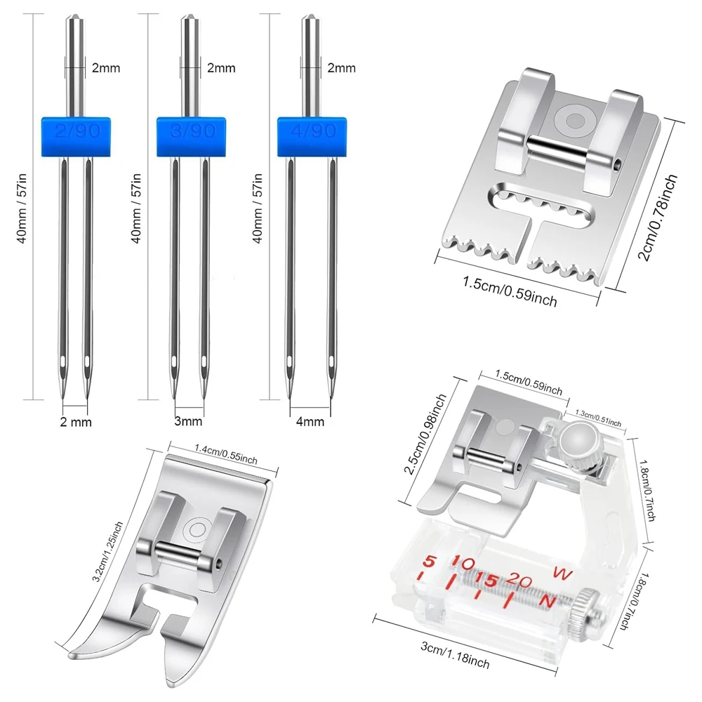 3PCS Sewing Machine Twin Needle Double Needle  9 Groove Presser Foot Zigzag Foot Straight Stitch for Household Sewing Machine