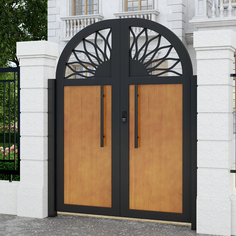 Villa solid wood iron garden gate stainless steel garden aluminum single and double doors rural outdoor aluminum alloy garden ga