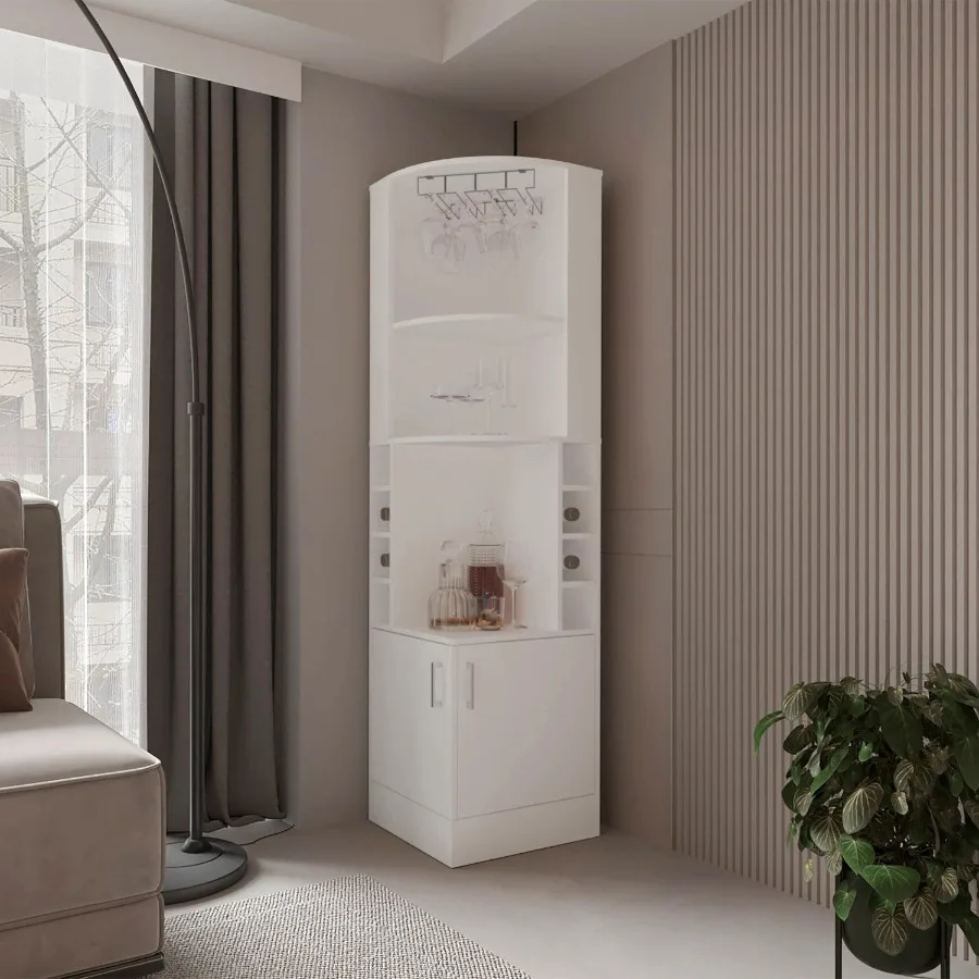 

Белый угловой барный шкаф с винным хранилищем и подставкой для бокалов для домашней кухни, современный минималистичный дизайн, прочная отделка под дерево