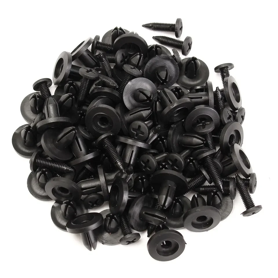 50pcs Universal Car Hole Plastic Rivets Fastener Push Clip Black Bumper Door Trim Panel Retainer Fastener Clip Car Accessories