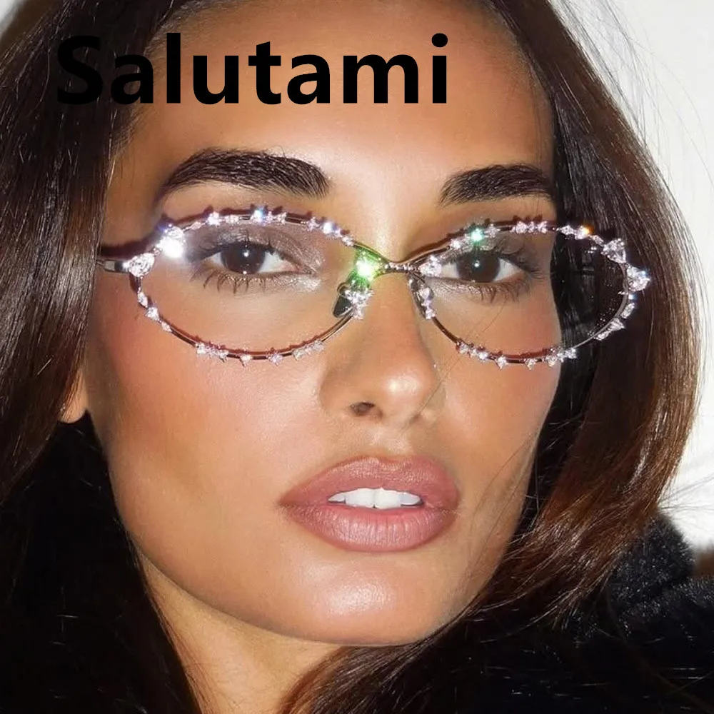 Y2K Kristall Glänzende Kleine Ovale Sonnenbrille für Damen Neue Mode Legierung Strass Luxus Party Sonnenbrillen Damen Sexy Runde Schattierungen