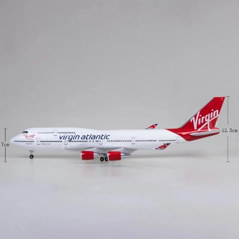 B747 Virgin Atlantic Plane Model 47CM Aircraft British Airline Diecast Airplanes W Light and Wheel Landing Gear Miniature Plane