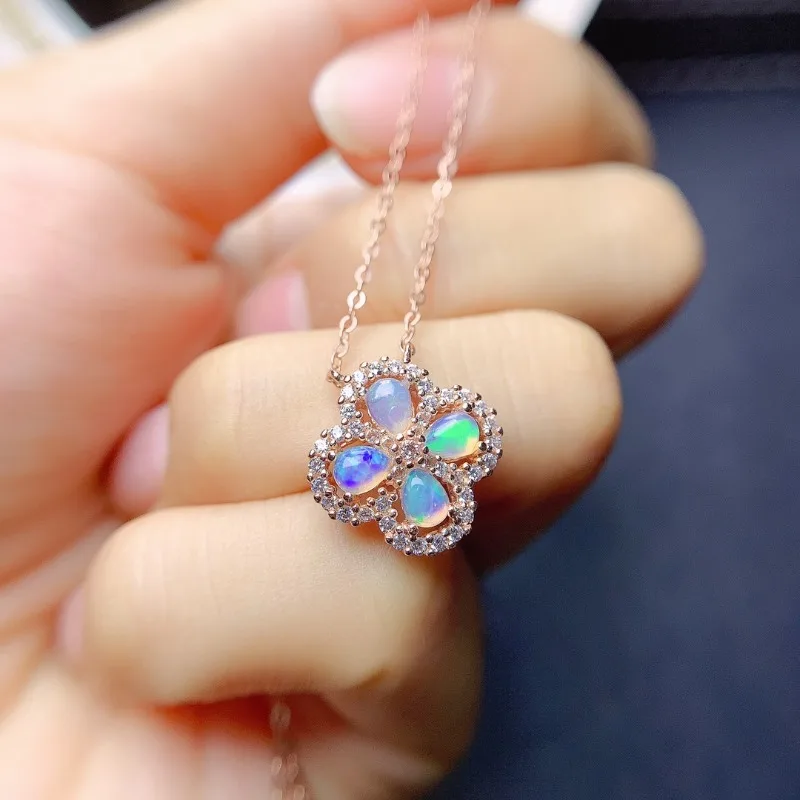 Natural Opal Silver Pendant Necklace Natural Gemstone Necklace for Women Romantic Dainty Jewelry