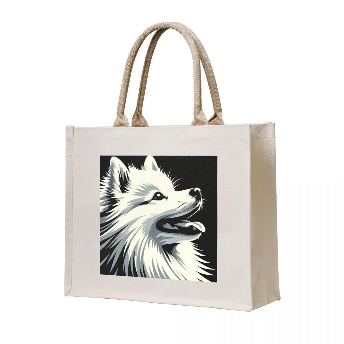 

Japanese Spitz Profile Black and White Tote Bag woman shopping bag sac pour femme shopping bag handbag