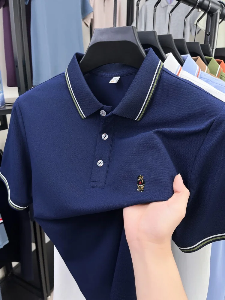 Luxury brand summer short sleeve polo shirt fashion new exquisite cartoon bear embroidery men casual breathable comfort T-shirt