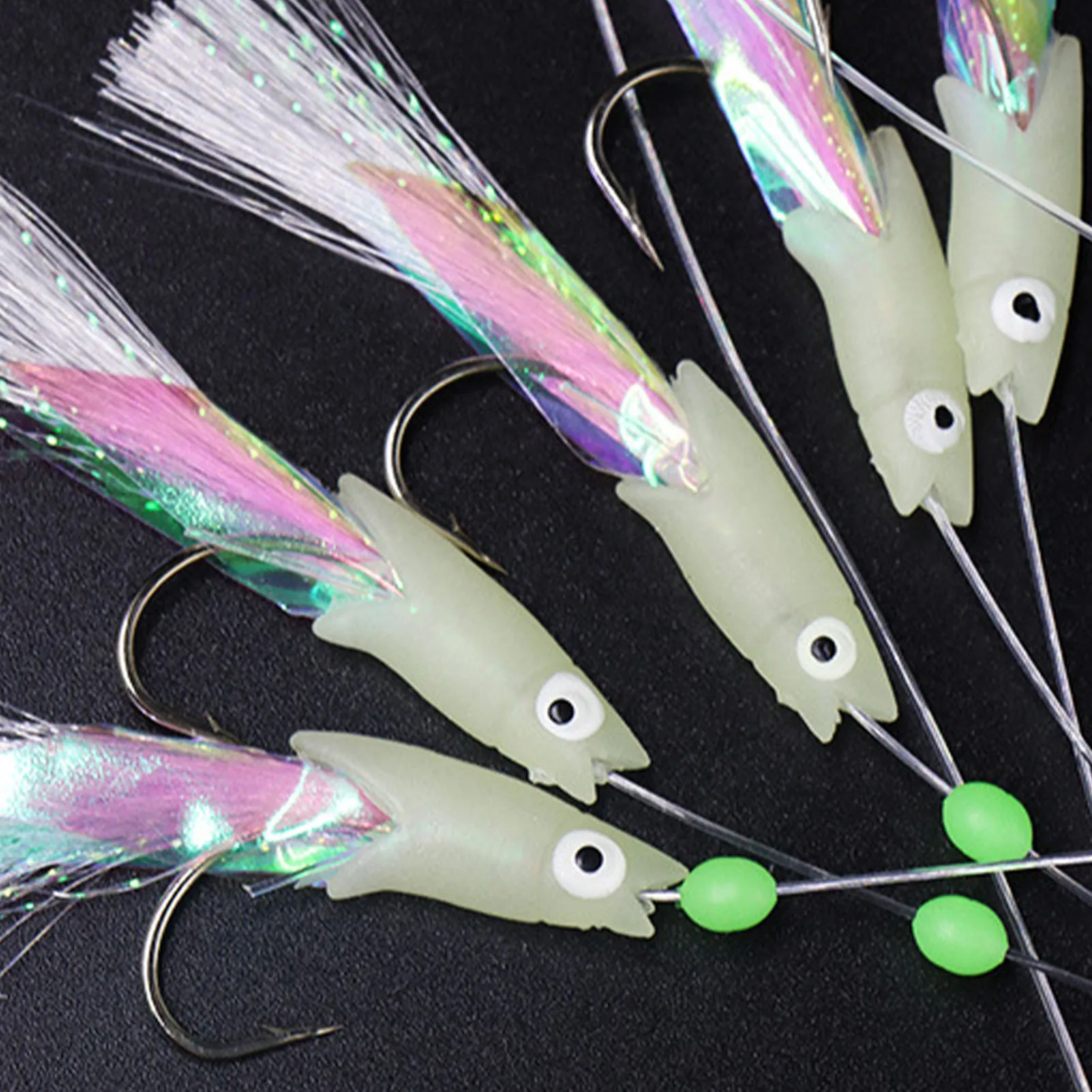 5pcs Luminous Squid Lures Simulated Laser Tassel Squid Whiskers Fishing Hook Strong Sharp Barbed Fishing Lures Fishing Tools