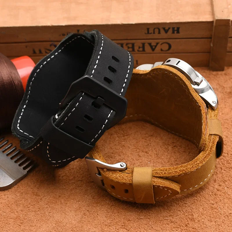 Suitable for Panerai PAM380 111 351 frosted leather watch with large leather chain, 20mm 22mm 24mm 26mm