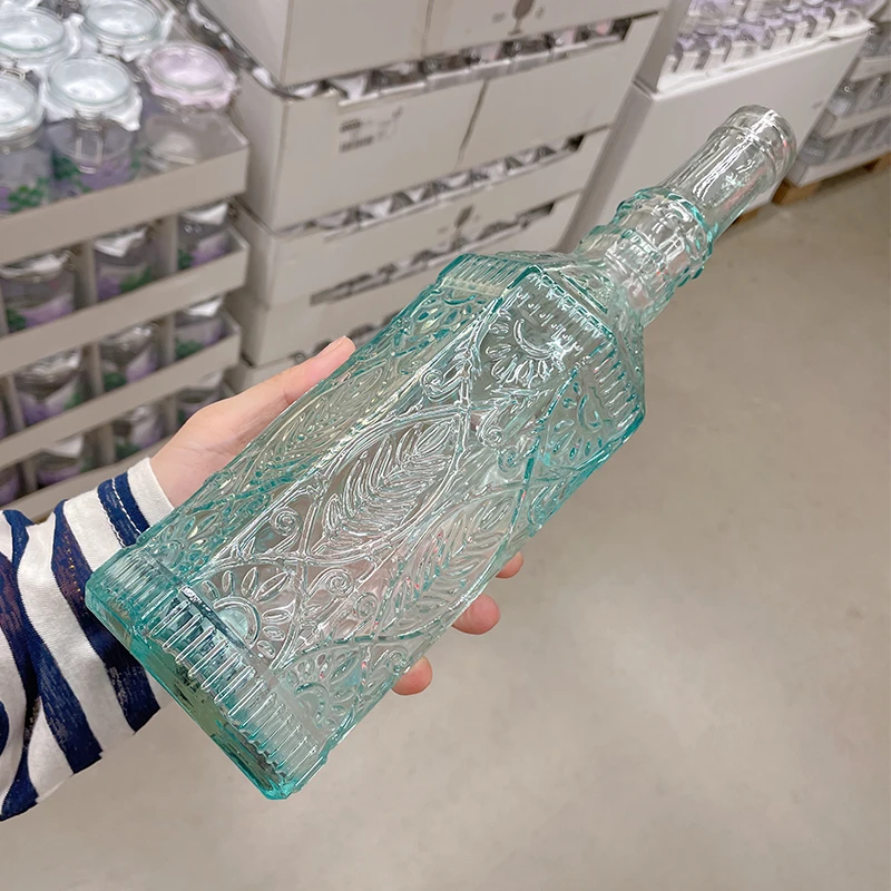 700ml Large Capacity Blue Sealed Bottle Spanish Embossed Food Grade Glass Bottle Household Wooden Stopper Decanter Wine Bottle view 6