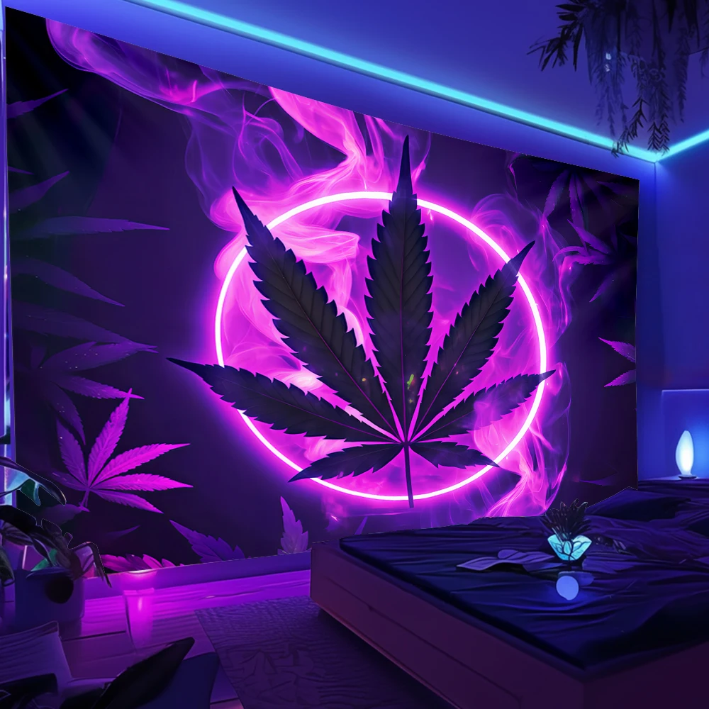 

Polyester Purple Fluorescent Maple Leaf Tapestry, Multiple Sizes, Suitable for UV Black Light Wall Decor, Versatile Room Decor