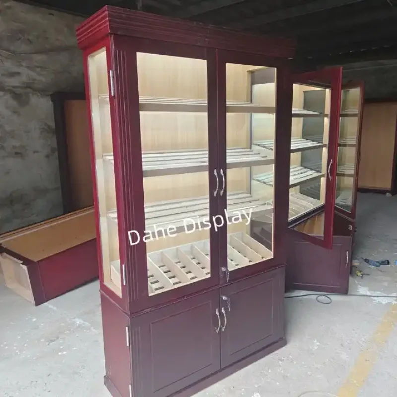 custom.Hot Sale Large Capacity Cigar Showcase With Spanish Ceder Shelves Cherry Double Door Cigar Humidor Cabinet