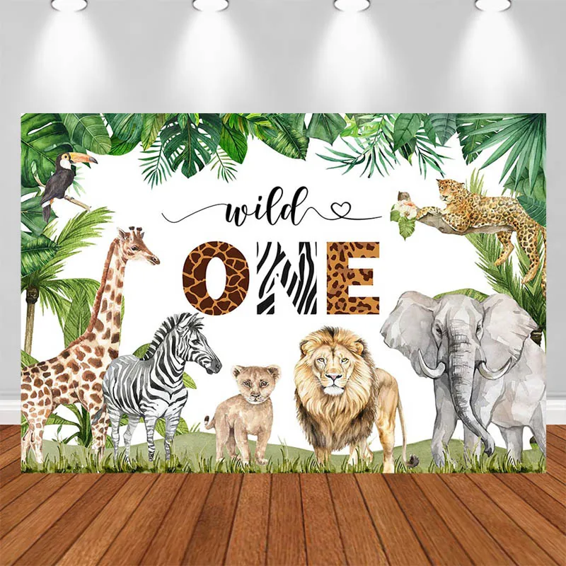 

LS Photography Background 1st Giraffe Zebra Lion Elephant Decor Birthday Baby Shower Kids Portrait Photo Backdrop Studio