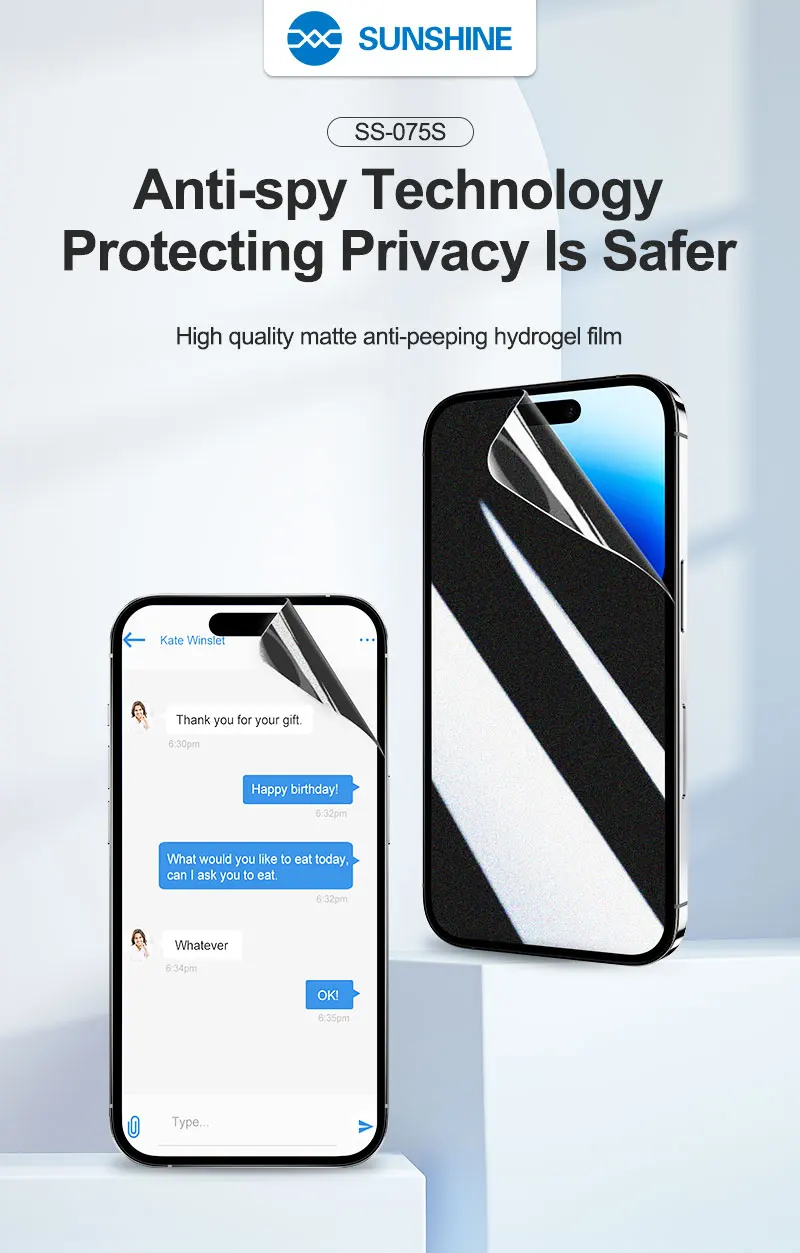 SS-075S 075hs 075fs 075uhs 075ues 057s anti-peep privacy tpu flexible hydro gel film telefon bildschirm für sonnenschein SS-890C y22