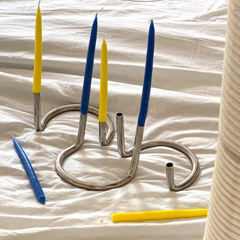 Stainless Steel Candlesticks Metal U-shaped Gemini Candle Holder Simple Creative Home Decoration Ornament Nordic Decorations