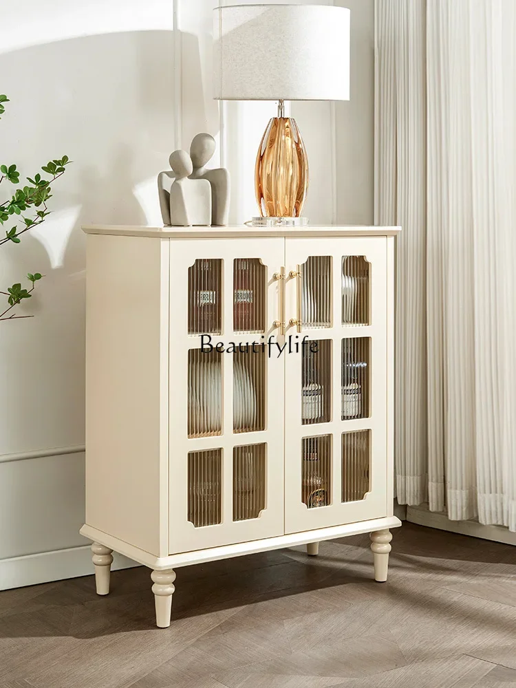 

Small Apartment French Cream Style Solid Wood Double Door Sideboard Cabinet Living Room American Retro Locker