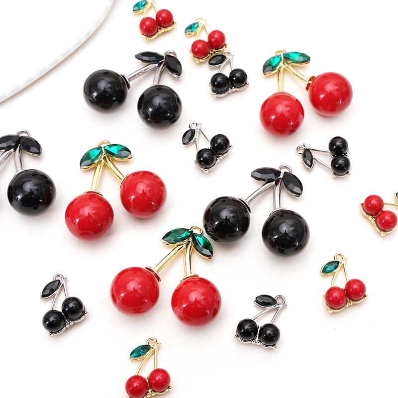 

1/2pcs/bag Black/Red Cherry Alloy Charms for DIY Jewelry Making Cute Pendants Earrings Bracelets Necklaces Accessories Supplies