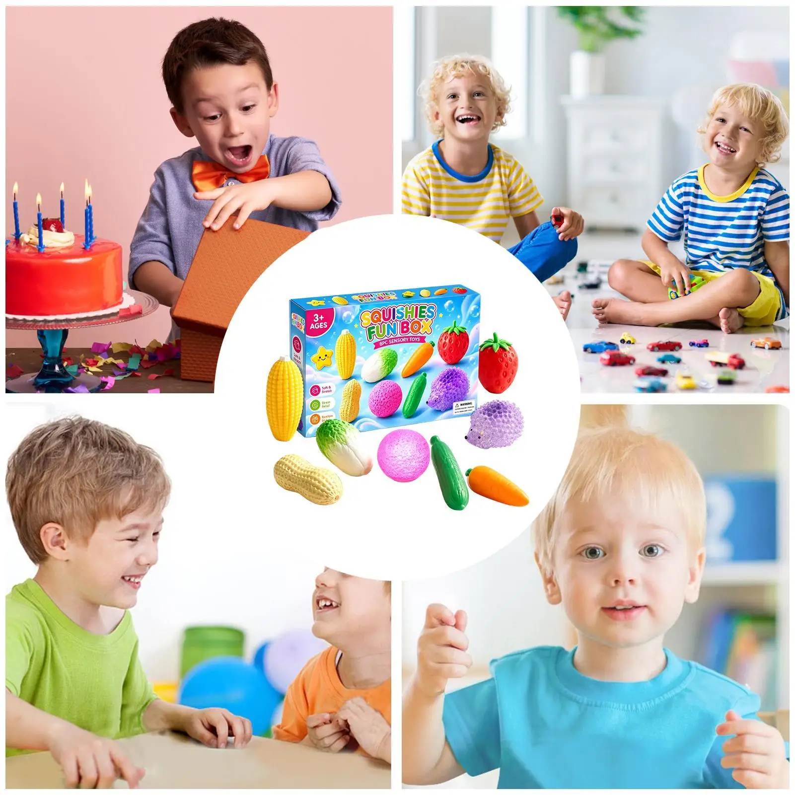 Fidget Squeeze Toy 8 Pieces Vegetable Fruit Pinch Slow Rising Sensory Fidget Toys for Boys Girls Home Office Classroom Work