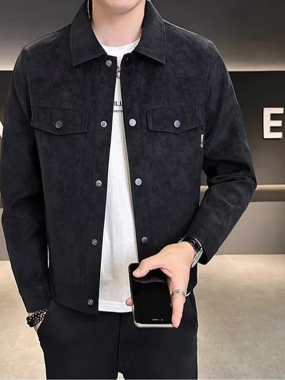 

American Casual PU Leather Jacket Men's Autumn Winter New Style Vintage High-End Flip Collar Leather Coat Fashion Urban Youth