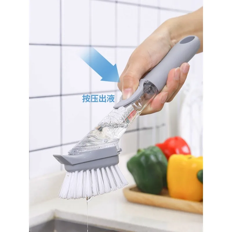 Refillable Liquid Cleaning Brush Kitchen Bowl Scrubber Cleaning Sponge Long Handle Dispenser Cleaner Tool with Dish Soap Washing